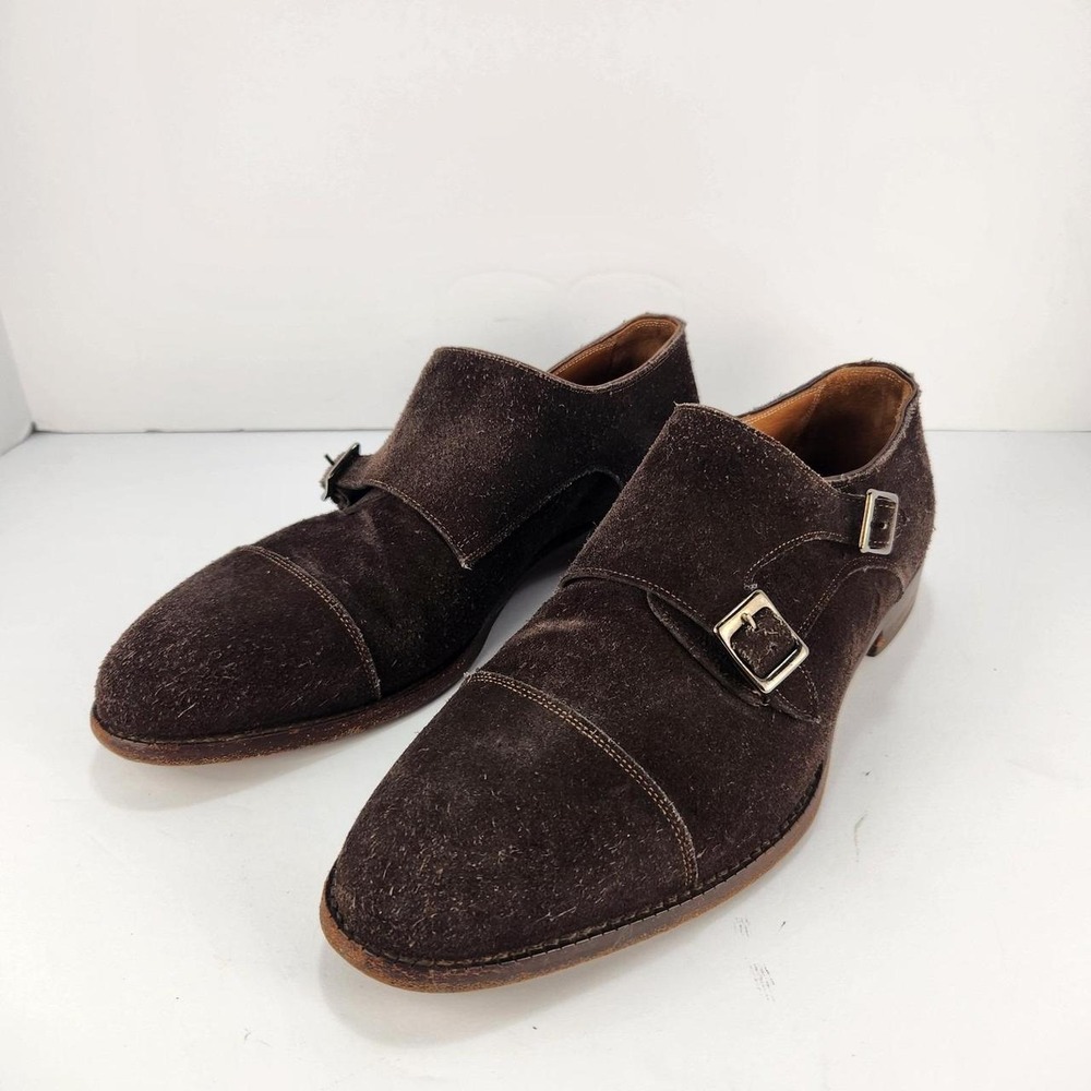 Beckett Simonon Double Monk Strap Suede Dress Shoes Brown Men's Size 8.5
